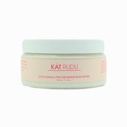 Kat Rudu Coco Vanilla Grapefruit Body Butter formulated with a nourishing blend of Coco Butter, Aloe Vera, Coconut Oil and Flax Seed Oil 